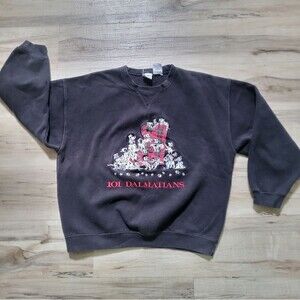 90s 101 Dalmatians Disney Black Crewneck Sz L Tartan Plaid Unisex